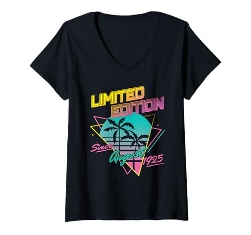 Damen Limited Edition Since August 1925 T-Shirt mit V-Ausschnitt Damen Limited Edition Since August 1925 T-Shirt mit V-Ausschnitt von Legend Since Birthday Retro Palm
