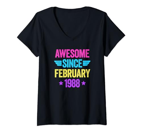 Damen Awesome Since February 1988 T-Shirt mit V-Ausschnitt von Legend Since Birthday