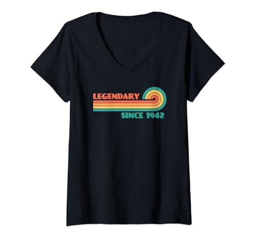 Damen Legendary Since 1942 T-Shirt mit V-Ausschnitt von Legend Since Birthday