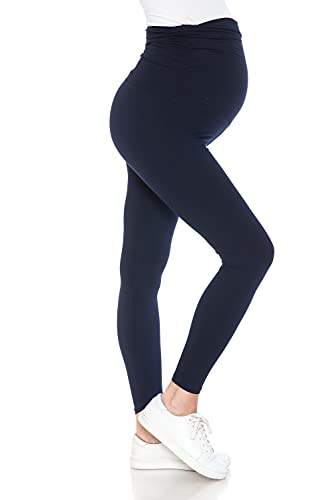 Leggings Depot Damen Beliebte Schwangerschafts-Leggings über dem Bauch dehnbar Schwangerschaftshose, High Waist Fashion-Navy, Groß von Leggings Depot