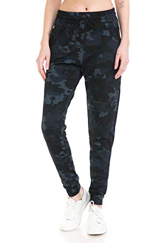 Leggings Depot Damen beliebte Print hohe Taille Premium Jogger Trainingshose (S-3X) BAT1, Fleece-grau Camouflage, Groß von Leggings Depot