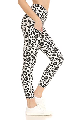 Leggings Depot Hohe Taille 7/8 Leggings für Frauen Workout Yoga Hosen mit Taschen, Weiß / Leopardenmuster, S von Leggings Depot