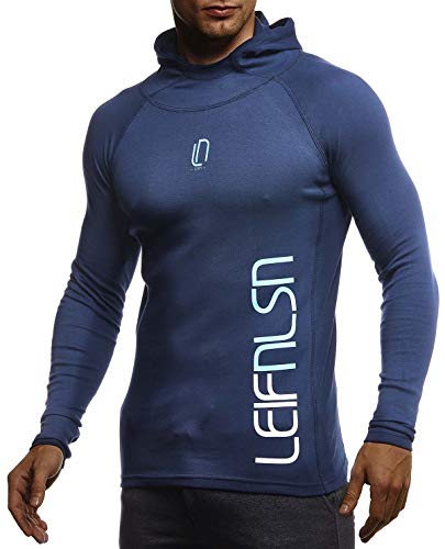 Leif Nelson Gym Herren Fitness Langarm-Shirt Funktionsshirt Kapuzenshirt Slim Fit Männer Bodybuilder Trainingsshirt Hoodie Sportshirt Bodybuilding Training LN8287 D-Blau-Türkis XX-Large von Leif Nelson