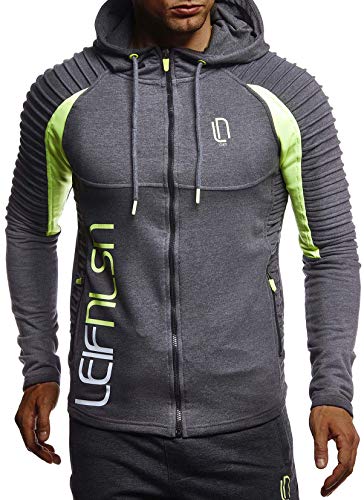 Leif Nelson Gym Herren Fitness Sport-Jacke für Training Trainingsjacke Slim Fit Männer Bodybuilder Sweatjacke Kapuzenpullover Bekleidung für Bodybuilding Hoodie LN8288 Anthrazit-Gelb Small von Leif Nelson