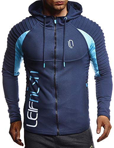 Leif Nelson Gym Herren Fitness Sport-Jacke für Training Trainingsjacke Slim Fit Männer Bodybuilder Sweatjacke Kapuzenpullover Bekleidung für Bodybuilding Hoodie LN8288 D.Blau-Türkis Small von Leif Nelson