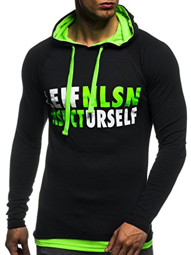 Leif Nelson Gym Herren Fitness Sweatshirt mit Kapuze Hoodie Langarm Trainingsshirt T-Shirt Training LN06278; Größe S, Schwarz-Gruen von Leif Nelson