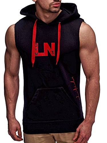 Leif Nelson Gym Herren Fitness T-Shirt Hoodie Trainingsshirt LN06260; Größe S, Schwarz-Rot von Leif Nelson