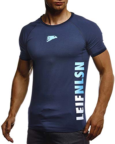 Leif Nelson Gym Herren Fitness T-Shirt Slim Fit Moderner Männer Bodybuilder Trainingsshirt Kurzarm Top Herren Sport T-Shirt - Bekleidung für Bodybuilding Training LN06279 D.Blau-Türkis XX-Large von Leif Nelson