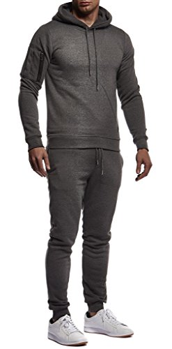 Leif Nelson Gym Herren Freizeitanzug Jogginganzug Männer lange Trainingsanzug - Jumpsuit Sportanzug Fitness Training Freizeit Kapuzenjacke Hoodie Jogginghose LN8021 Anthrazit Small von Leif Nelson