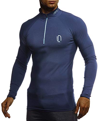 Leif Nelson Gym Jungen Fitness Shirt Trainingsshirt Slim Fit | Männer Bodybuilder Sportshirt Langarm | Jungen Sport T-Shirt Bekleidung für Bodybuilding Training | LN8282 D.Blau-Türkis X-Large von Leif Nelson