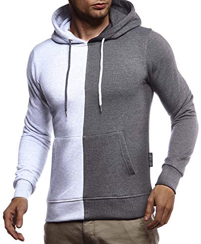 Leif Nelson Herren Hoodie Pullover für Männer mit Kapuze Pulli Kapuzenpullover Slim Fit Longsleeve Sweatshirt Langarm LN8337 L Anthrazit-Grau von Leif Nelson