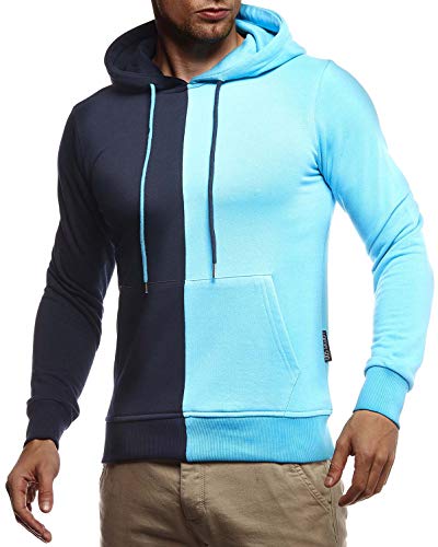 Leif Nelson Herren Hoodie Pullover für Männer mit Kapuze Pulli Kapuzenpullover Slim Fit Longsleeve Sweatshirt Langarm LN8337 S Türkis-D. Blau von Leif Nelson