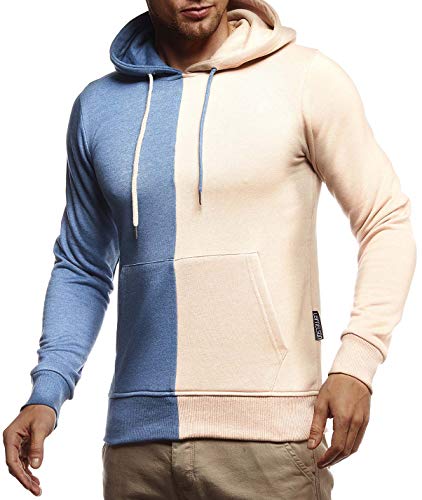 Leif Nelson Herren Hoodie Pullover für Männer mit Kapuze Pulli Kapuzenpullover Slim Fit Longsleeve Sweatshirt Langarm LN8337 XXL Beige-Indigo von Leif Nelson