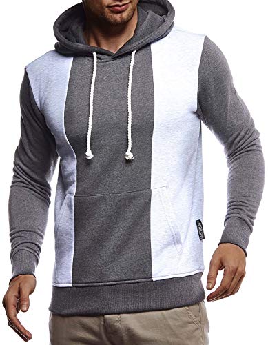 Leif Nelson Herren Hoodie Pullover für Männer mit Kapuze Pulli Kapuzenpullover Slim Fit Longsleeve Sweatshirt Langarm LN8338 L Anthrazit-Grau von Leif Nelson