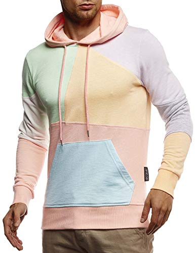 Leif Nelson Herren Hoodie Pullover für Männer mit Kapuze Pulli Kapuzenpullover Slim Fit Longsleeve Sweatshirt Langarm LN8344 XL Lachsrosa von Leif Nelson