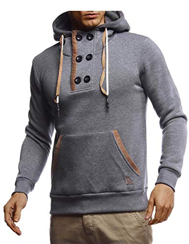 Leif Nelson Herren Hoodie Pullover mit Kapuze Kapuzenpullover für Männer Pulli Longsleeve Sweatshirt Langarm Slim Fit LN8280 Größe S Anthrazit von Leif Nelson