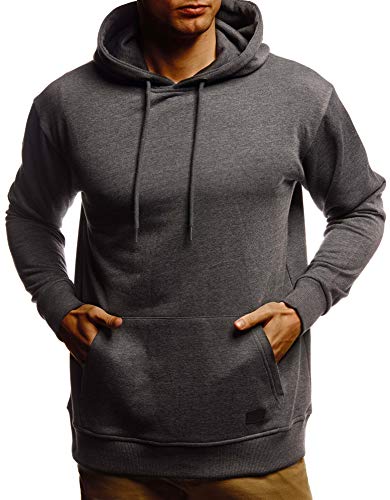 Leif Nelson Herren Hoodie Pullover mit Kapuze Oversize Kapuzenpullover für Männer Pulli Longsleeve Sweatshirt Kaputze Langarm LN8351 Größe L Anthrazit Melange von Leif Nelson