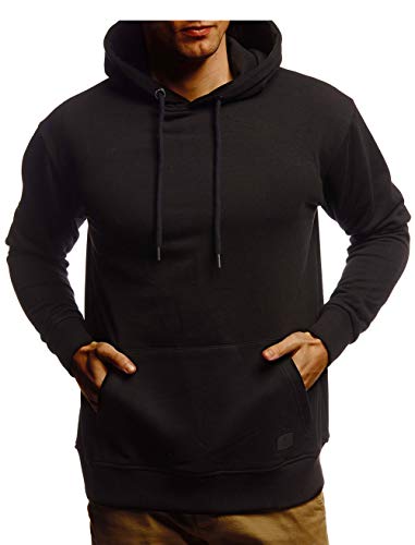 Leif Nelson Herren Hoodie Pullover mit Kapuze Oversize Kapuzenpullover für Männer Pulli Longsleeve Sweatshirt Kaputze Langarm LN8351 Größe S Schwarz von Leif Nelson