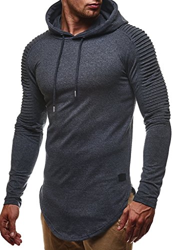 Leif Nelson Herren Kapuzenpullover Slim Fit Baumwolle-Anteil Moderner weißer Herren Hoodie-Sweatshirt-Pulli Langarm Herren schwarzer Pullover-Shirt mit Kapuze LN6369 Anthrazit Large von Leif Nelson