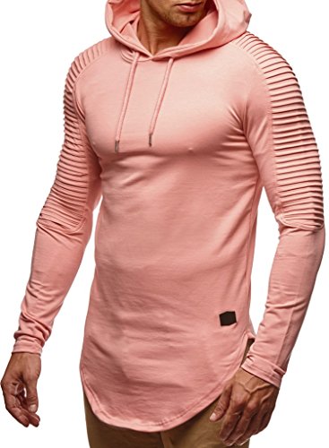 Leif Nelson Herren Kapuzenpullover Slim Fit Baumwolle-Anteil Moderner weißer Herren Hoodie-Sweatshirt-Pulli Langarm Herren schwarzer Pullover-Shirt mit Kapuze LN6369 Lachsrosa Large von Leif Nelson