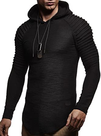 Leif Nelson Herren Kapuzenpullover Slim Fit Baumwolle-Anteil Moderner weißer Herren Hoodie-Sweatshirt-Pulli Langarm Herren schwarzer Pullover-Shirt mit Kapuze LN6369 Schwarz Medium von Leif Nelson