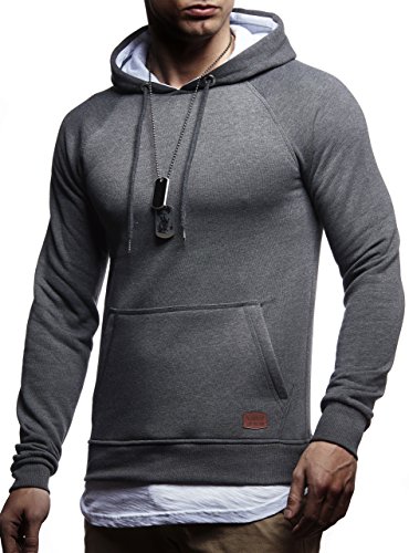 Leif Nelson Herren Kapuzenpullover Slim Fit Baumwolle-Anteil Moderner weißer Herren Hoodie-Sweatshirt-Pulli Langarm Herren schwarzer Pullover-Shirt mit Kapuze LN8125 Anthrazit 2in1 X-Large von Leif Nelson