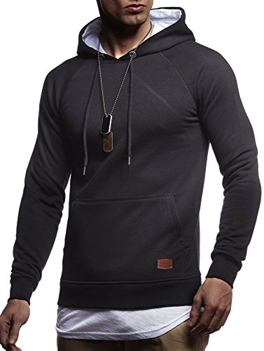 Leif Nelson Herren Kapuzenpullover Slim Fit Baumwolle-Anteil Moderner weißer Herren Hoodie-Sweatshirt-Pulli Langarm Herren schwarzer Pullover-Shirt mit Kapuze LN8125 Schwarz 2in1 Large von Leif Nelson