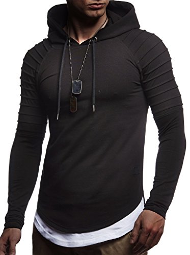 Leif Nelson Herren Kapuzenpullover Slim Fit Baumwolle-Anteil Moderner weißer Herren Hoodie-Sweatshirt-Pulli Langarm Herren schwarzer Pullover-Shirt mit Kapuze LN8155 Schwarz Medium von Leif Nelson