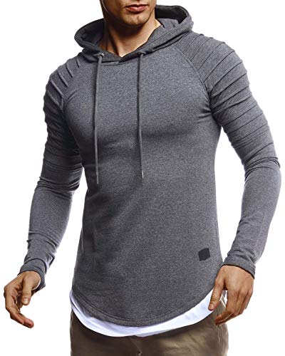 Leif Nelson Herren Kapuzenpullover Slim Fit Baumwolle-Anteil Moderner weißer Herren Hoodie-Sweatshirt-Pulli Pullover-Shirt mit Kapuze LN8155 Anthrazit Medium von Leif Nelson