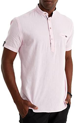 Leif Nelson Leinenhemd Herren Sommer Kurzarm Rosa/Henley Hemd für Freizeit und Business/Gemischt aus Leinen und Baumwolle/Regular Fit Größe XL von Leif Nelson