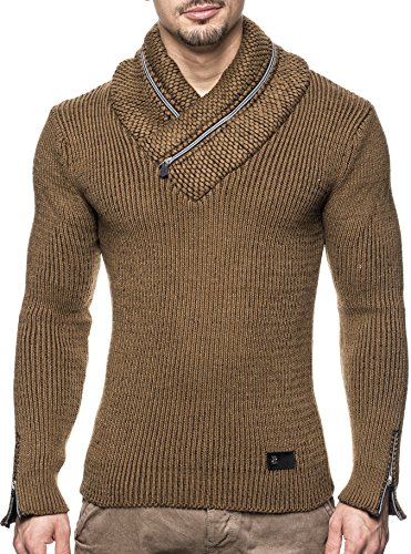 Leif Nelson Herren Pullover Hoodie Strickpullover Longsleeve Sweater Sweatshirt Zipper LN4170 Größe M Camel von Leif Nelson