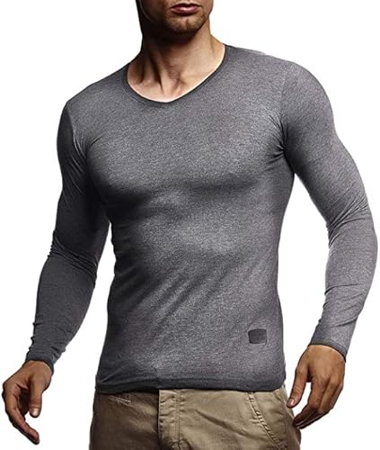 Leif Nelson Herren Pullover V-Ausschnitt Slim Fit Schwarzer Männer Longsleeve dünner Pulli Sweatshirt Langarmshirt Jungen Hoodie T-Shirt Langarm Oversize WI2 Anthrazit L von Leif Nelson