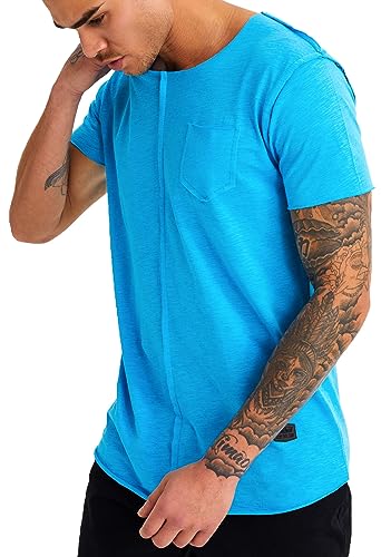 Leif Nelson T-Shirt Herren Sommer Rundhals-Ausschnitt (Türkis, Größe S), Regular Fit Herren-T-Shirt 100% Baumwolle, Casual Basic Männer T-Shirt Kurzarm von Leif Nelson