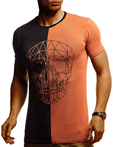 Leif Nelson Herren Sommer T-Shirt Rundhals-Ausschnitt Slim Fit Baumwolle-Anteil Basic Männer Totenkopf T-Shirt Crew Neck Hoodie-Sweatshirt Kurzarm lang LN4670 Schwarz Rot Braun XX-Large von Leif Nelson