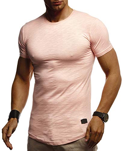 Leif Nelson T-Shirt Herren Sommer Rundhals-Ausschnitt (Rosa, Größe L), Regular Fit Herren-T-Shirt Baumwolle, Casual Basic Männer T-Shirt Kurzarm von Leif Nelson