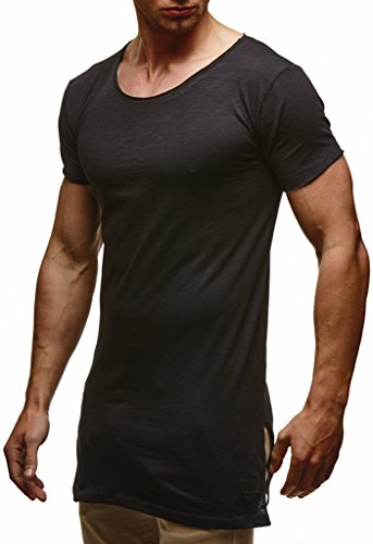 Leif Nelson Herren Sommer T-Shirt Rundhals-Ausschnitt Slim Fit Baumwolle-Anteil Moderner Männer T-Shirt Crew Neck Hoodie-Sweatshirt Kurzarm lang LN6336 Schwarz X-Large von Leif Nelson