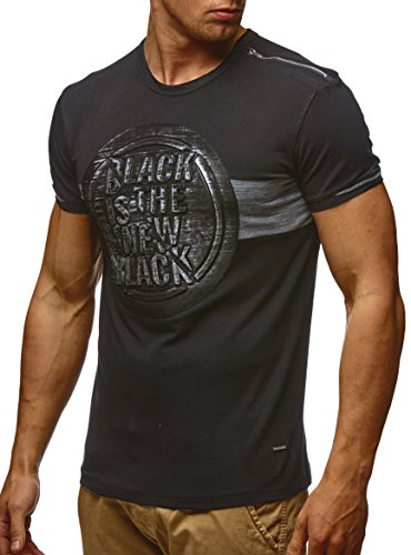 Leif Nelson Herren Sommer T-Shirt Rundhals-Ausschnitt Slim Fit Baumwolle-Anteil Moderner Männer T-Shirt Crew Neck Hoodie-Sweatshirt Kurzarm lang LN795 schwarz XXL von Leif Nelson