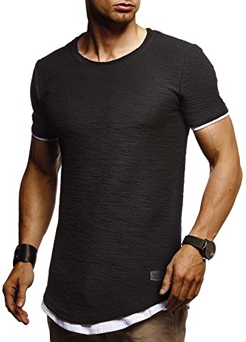 Leif Nelson Herren Sommer T-Shirt Rundhals-Ausschnitt Slim Fit Baumwolle-Anteil Moderner Männer T-Shirt Crew Neck Hoodie-Sweatshirt Kurzarm lang LN8223 Schwarz Large von Leif Nelson