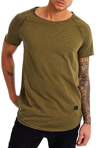 Leif Nelson T-Shirt Herren Sommer Rundhals-Ausschnitt (Khaki, Größe XL), Regular Fit Herren-T-Shirt 100% Baumwolle, Basic Männer T-Shirt Kurzarm von Leif Nelson