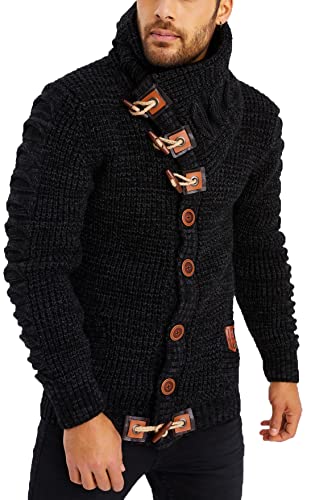 Leif Nelson Herren Strickjacke (Schwarz, Größe S) mit Knöpfen Regular Fit, Männer Cardigan Langarm Design, ideal für Casual und Business-Looks von Leif Nelson