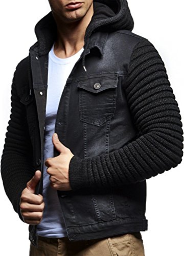 Leif Nelson Jeansjacke Herren (Schwarz, Größe XXL), Jeans Denim Kapuzenjacke, Männer Jeans Jacke mit coolen Strickärmel, modernes Design Regular Fit von Leif Nelson