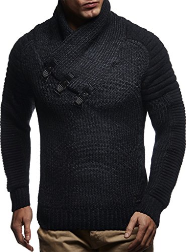 Leif Nelson Herren Strick-Pullover Schalkragen Slim Fit Winter Sommer Moderner Männer schwarzer Pulli T-Shirt Langarm mit Kragen Herren Hoodie-Wollpullover 5225 Schwarz-Anthrazit XX-Large von Leif Nelson