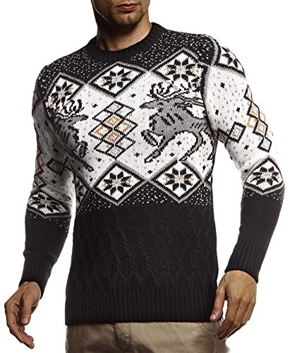 Leif Nelson Herren Strickpullover Norwegerpullover Pullover mit Rundkragen Winterpullover Männer Pulli für Weihnachten Winter Norweger Muster Slim Fit Crew Neck LN20761 L Schwarz Leif Nelson Herren Strickpullover Norwegerpullover Pullover mit Rundkragen Winterpullover Männer Pulli für Weihnachten Winter Norweger Muster Slim Fit Crew Neck LN20761 L Schwarz von Leif Nelson