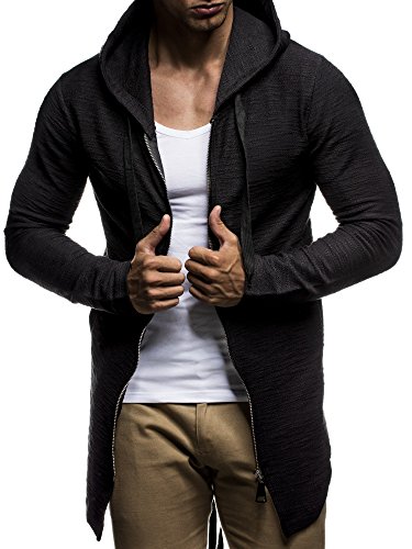 Leif Nelson Herren Sweatjacke mit Kapuze Slim Fit Baumwolle-Anteil Basic Männer Hoodie-Cardigan Langarm Jungen Schwarze Kapuzenjacke für Winter Sommer LN-6301- Schwarz Small von Leif Nelson