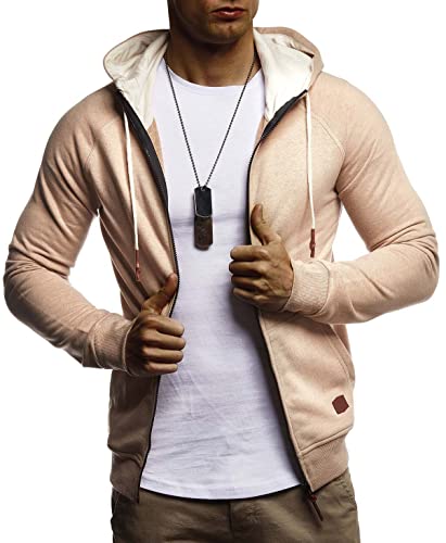 Leif Nelson Herren Sweatjacke mit Kapuze Slim Fit Baumwolle-Anteil Modernes Hoodie-Cardigan Langarm Männer Schwarze Freizeit-Kapuzen-Jacke für Winter Sommer LN8124 Hell-Braun XX-Large von Leif Nelson