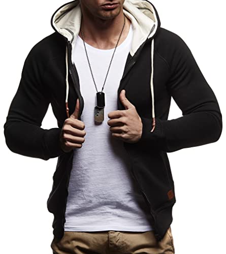 Leif Nelson Herren Sweatjacke mit Kapuze Slim Fit Baumwolle-Anteil Modernes Hoodie-Cardigan Langarm Männer Schwarze Freizeit-Kapuzen-Jacke für Winter Sommer LN8124 Schwarz Large von Leif Nelson