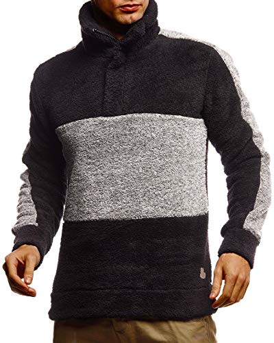 Leif Nelson Herren Sweatshirt Teddy Fleece Pullover mit Stehkragen Langarmshirt für Männer Pulli mit Reißverschluss LN20120 Größe S Ecru-Anthrazit von Leif Nelson