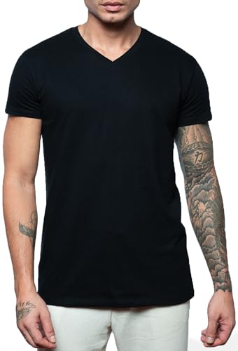 Leif Nelson Herren T-Shirt mit V-Ausschnitt, Slim Fit Basic Shirt aus Baumwolle, Kurzarm Männer Oberteil für Alltag & Freizeit, schwarz XXXL Leif Nelson Herren T-Shirt mit V-Ausschnitt, Slim Fit Basic Shirt aus Baumwolle, Kurzarm Männer Oberteil für Alltag & Freizeit, schwarz XXXL von Leif Nelson