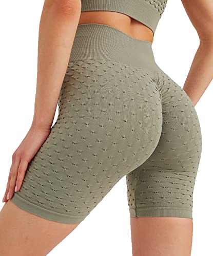 Leif Nelson Kurze Radlerhose Damen Leggings Booty Shorts high Waist Trainingshose Sport Leggins Gym Seamless Sporthose Blickdicht Sportleggings Yoga Fitnesshose für Gym Workout Khaki Large von Leif Nelson