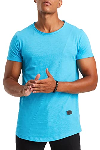 Leif Nelson T-Shirt Herren Sommer Rundhals-Ausschnitt 100% Baumwolle (Blau, Größe L) Regular Fit Herren-T-Shirt Rundkragen, Basic Männer T-Shirt Kurzarm von Leif Nelson